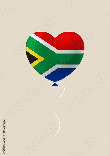 Vibrant South African Flag in a Heart-Shaped Balloon Floating Gently, Symbolizing National Love, Unity, and Patriotic Pride.