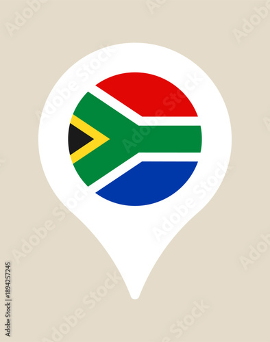 South Africa Flag Icon Displayed in a Modern Map Pointer for Global Navigation and Travel Destination Identification.