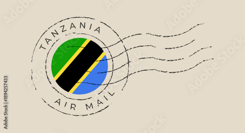 Tanzania Flag Stamped as Air Mail Postmark for International Travel and Communication with a Vintage Retro Design.