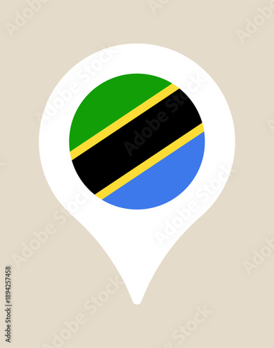 Tanzania Flag Map Pin Icon Showing African Country Location and Travel Destination Symbol in Flat Design.