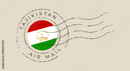 Tajikistan Flag Air Mail Postage Stamp Mark, Grungy Canceled Design for International Travel and Communication