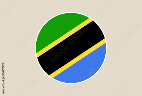 Official Tanzania National Flag Represented in a Modern Circular Shape Icon, Symbolizing National Identity and Patriotism.