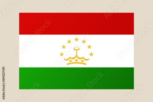 Tajikistan Flag Vector Illustration Symbolizing National Independence and Sovereignty with Official Colors and Golden Emblem.