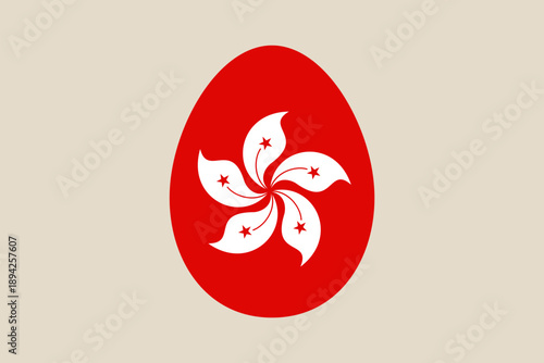 Stylized Hong Kong Flag within a Red Egg Shape Symbolizing Patriotism on a Minimal Beige Background for Festive Designs.