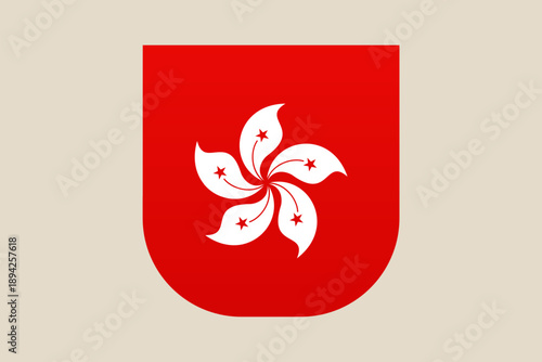 Iconic Hong Kong Bauhinia Flower Emblem Vector Graphic on Red Shield, Representing National Identity and Culture.