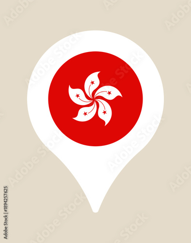 Modern Hong Kong Flag Icon Displayed Within a Location Map Pin, Symbolizing Travel, Navigation, and Global Destinations in a Clean Vector Style.