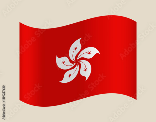 Vibrant Waving Hong Kong Flag Vector Illustration Displaying National Pride and Identity, Perfect for Official Graphics and Cultural Representation
