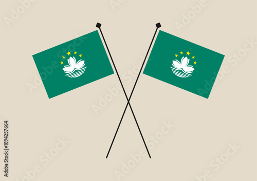 Official Macau Flags Crossed Symbolically Representing National Unity, Identity, and International Diplomacy in Asia.