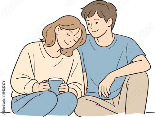 Lovers enjoying daily life together, two people sitting close and sharing a calm everyday moment with relaxed
