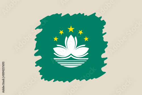 Macau Special Administrative Region Flag Illustrating National Pride in a Stylized Brush Stroke Design on a Neutral Background.