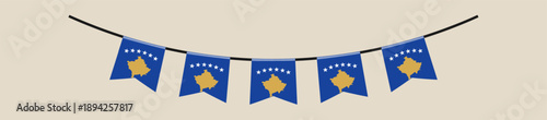 Vibrant Kosovo Flag Bunting Garlands Hanging for Festive National Celebrations, Cultural Events, and Patriotic Decorations