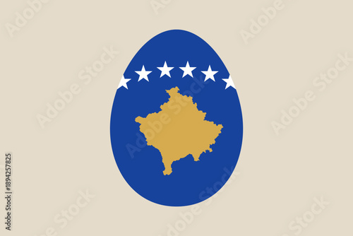 Symbolic Kosovo Flag Design Featuring Golden Map and Six Stars, Displaying National Identity on a Minimalist Beige Background.