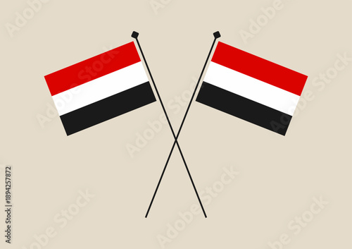 Two Crossed Yemen National Flags Displaying Official Country Symbolism in a Simple Vector Style