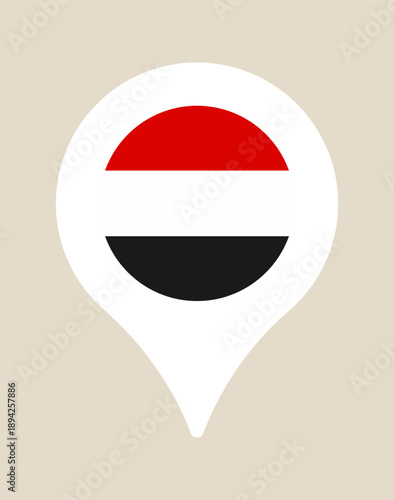 Official Flag of Yemen Centrally Positioned within a GPS Map Pointer Icon for Travel Navigation and Destination Marking