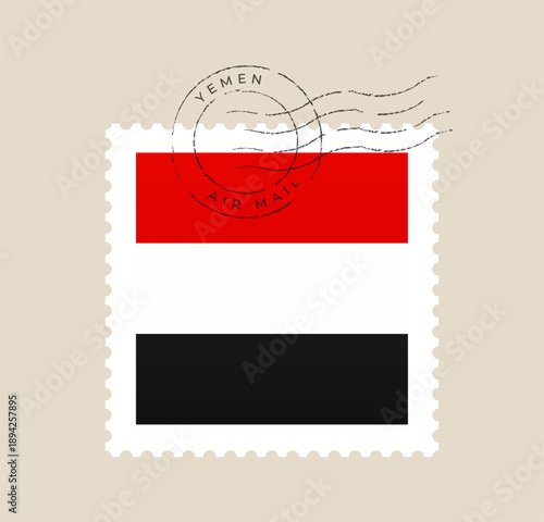 Official Yemen Flag Vector Postage Stamp with Air Mail Postmark Illustrating Global Correspondence and National Identity.