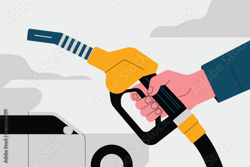 Hand Pumping Gas into Car at Fuel Station, fuel consumption concept