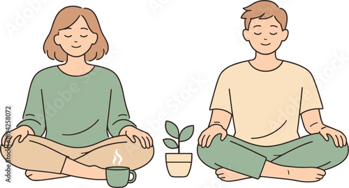 People focusing on mental wellness together, two individuals sitting calmly with relaxed posture and peaceful