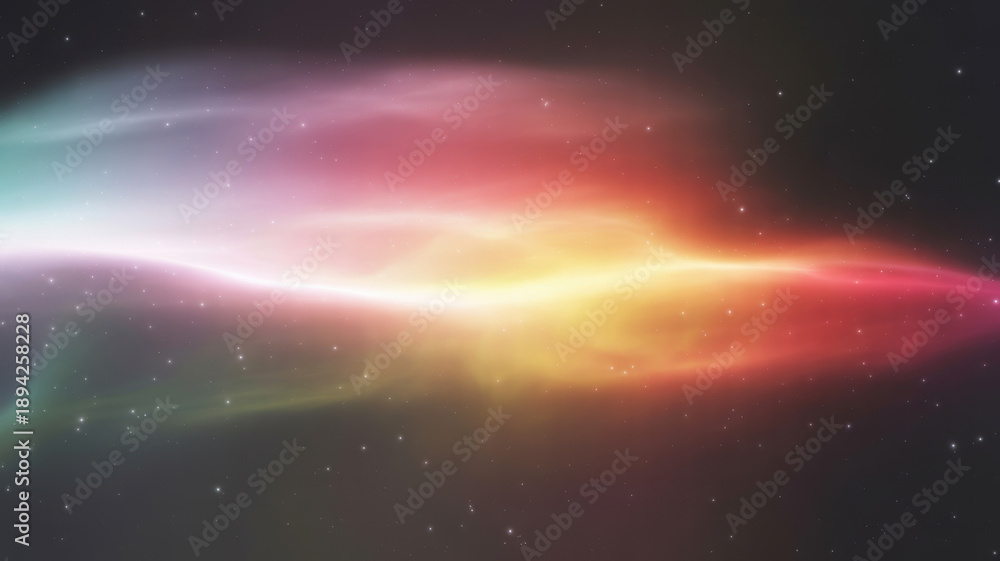 Fototapeta premium Nebula abstract in vibrant rainbow colors with soft glowing light and bokeh effect for space backgrounds.