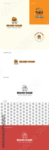 Retro Burger Skateboarder Mascot: Vintage Cartoon Character for Fast Food, Diner & Streetwear Logo