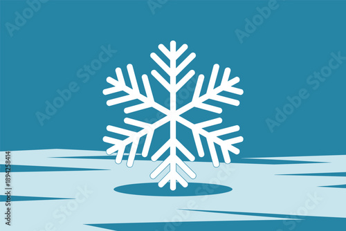 Minimalist Snowflake on Icy Blue Background, winter season concept