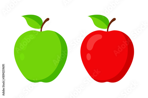 Red and green apple, vector illustration on a white background in a flat style