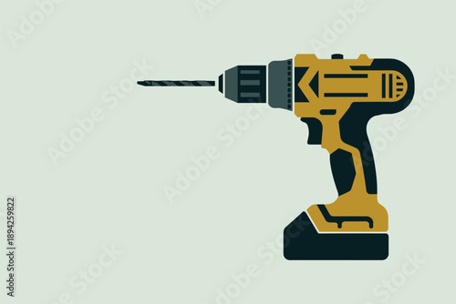 Modern Cordless Drill Power Tool Illustration, home improvement concept with copy space