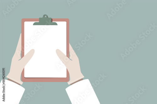 Healthcare professional holding a blank clipboard for notes or medical records, medical documentation concept with copy space