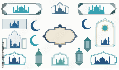 Decorative Ramadan Kareem art deco Islamic line art vector