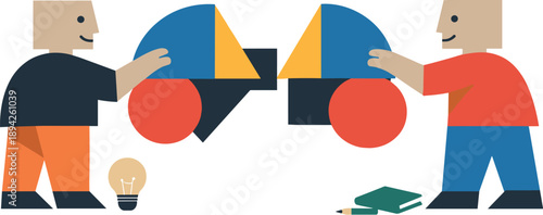  Second abstract geometric figure appears nearby rotating and aligning shapes with first figure as early