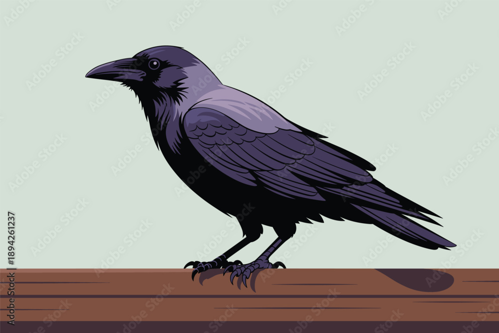 Obraz premium Stylized Crow Perched on a Branch, symbolism and mystery concept