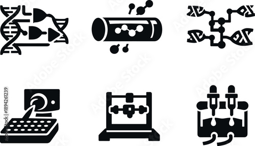 Solid vector icons of molecular computation setups: logic-processing DNA strands, catalytic microtube,