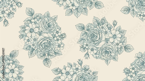 Floral patterns with roses and leaves in a seamless illustration design