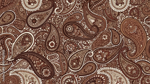 Intricate paisley pattern with floral motifs and swirling shapes in a traditional design