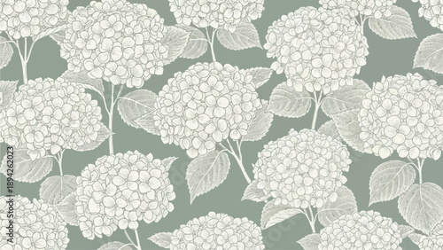 A serene illustration of hydrangeas and leaves on a soft background from a close-up viewpoint