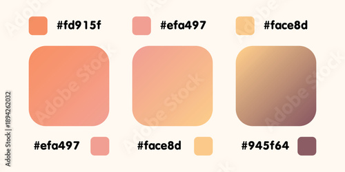 Gradient collection, shiny rainbow hologram. Holographic foil texture, beige, yellow, brown gradation. Catalog of samples palettes in RGB HEX. Vector set for frame, border, other design.