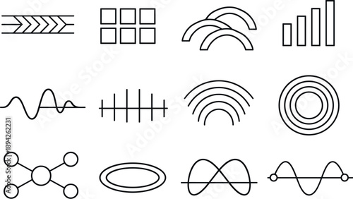 Line style vector icons of subterranean infrastructure: feedback stripe, variation tile, variation arc, interval