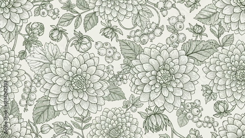 A serene illustration of flowers, bees, and butterflies in a lush garden scene from a close-up viewpoint.