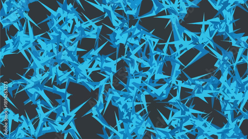 A close-up view of abstract blue spiky shapes against a dark background from a straight-on viewpoint