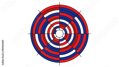 Concentric circles of red, blue, and white forming a target pattern with crosshairs viewed directly from the front