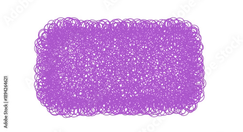 A vibrant purple illustration of sparkling particles forming a rectangular shape with rounded edges and a decorative border