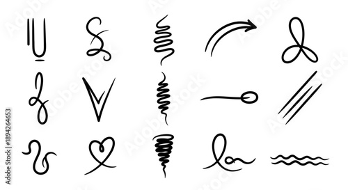 Collection of Hand-Drawn Abstract Elements and Symbols on a Plain Background from a Direct Viewpoint