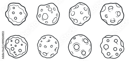 A collection of hand-drawn cookies in black and white outline vector style, suitable for bakery branding and food illustrations
