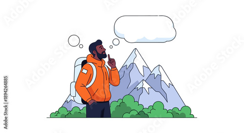 Man standing on mountain peak contemplating the breathtaking scenery in a serene landscape