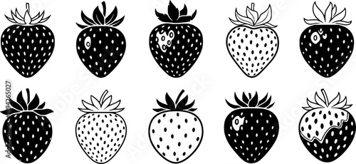 strawberry fruit stencil icon silhouette vector illustration