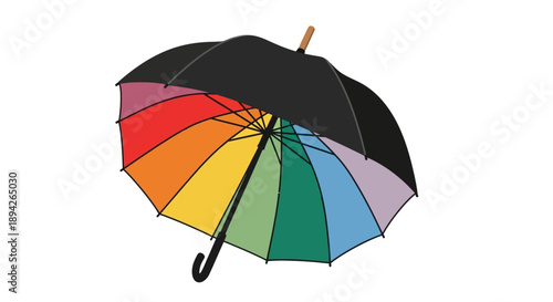Rainbow colored umbrella illustration with vibrant hues and diverse colors displayed from a top view