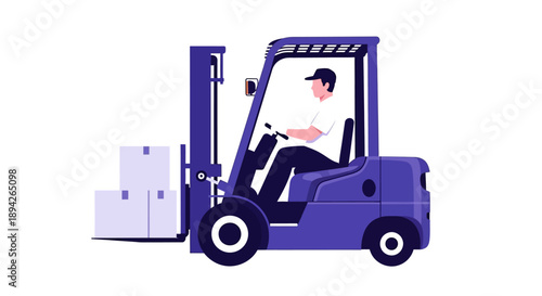 Forklift operator loading packages in a warehouse from the driver's perspective