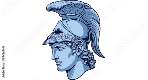 Illustration of a Greek warrior wearing a helmet with a plume viewed from the side