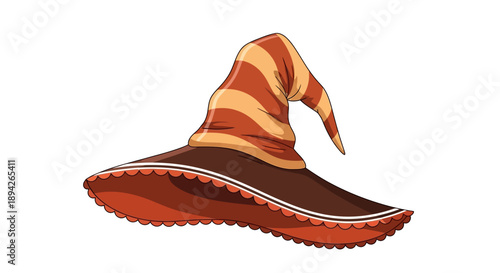 Illustration of a Sorting Hat viewed from the side, showcasing its distinctive stripes, brim, and pointed top