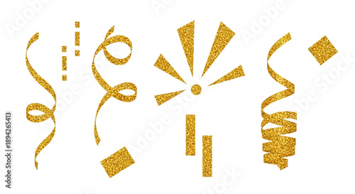 Celebratory decorations featuring golden ribbons and confetti on a festive occasion