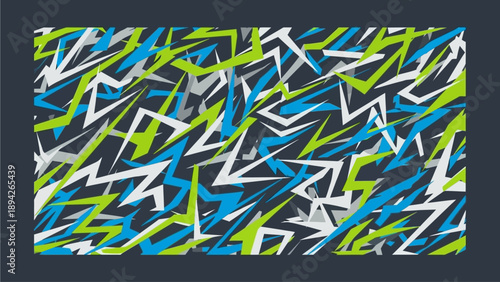 Vibrant abstract pattern featuring dynamic shapes in blue, green, and white hues from a close-up viewpoint